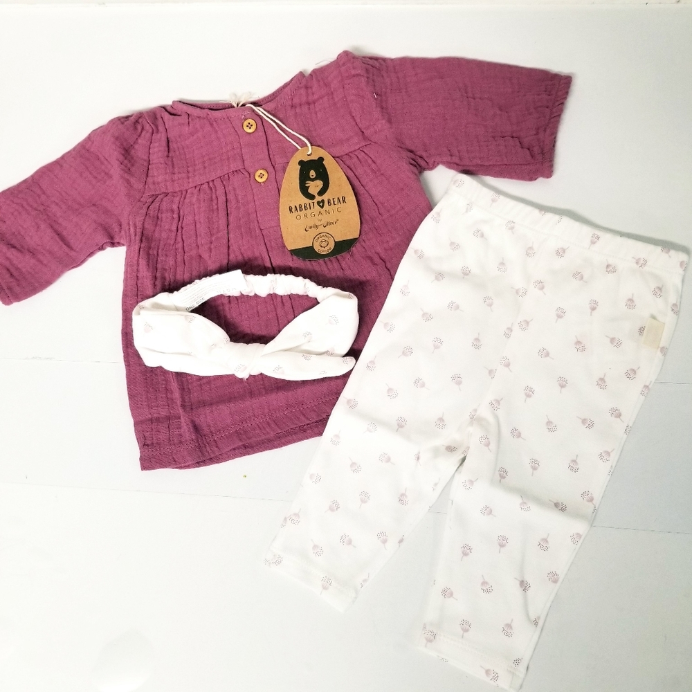 Rabbit + Bear Organic Girl 0-3 Matching Set